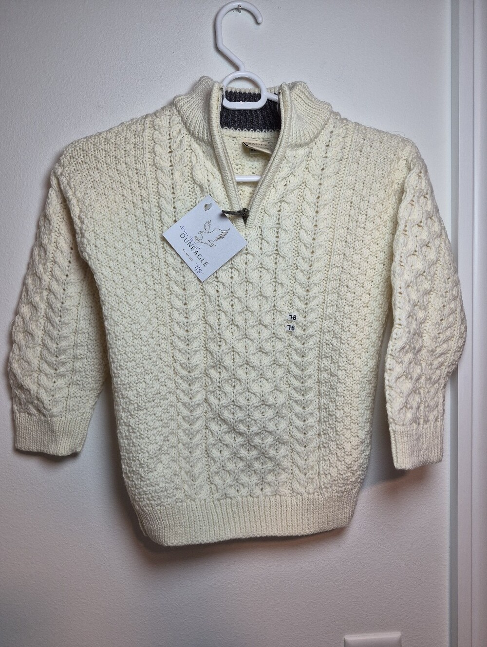 Kids' 7-8 Magee Duneagle 1/4 Zip Aran Knit Sweater – 100% Pure Merino Wool NWT